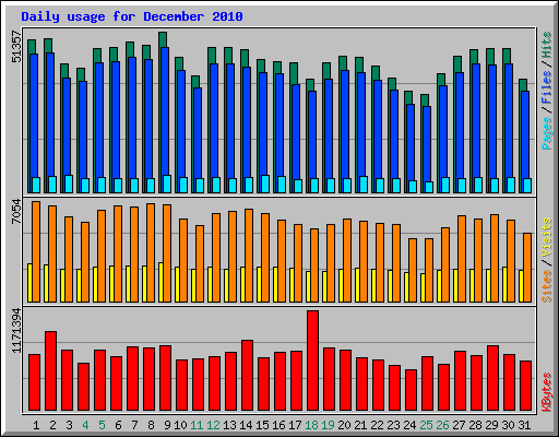 Daily usage for December 2010